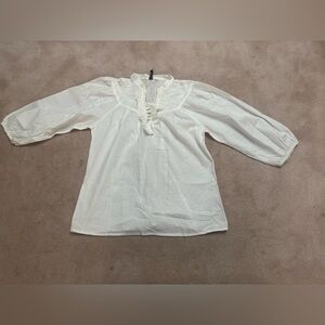 H&M White Blouse with Ruffled Neckline